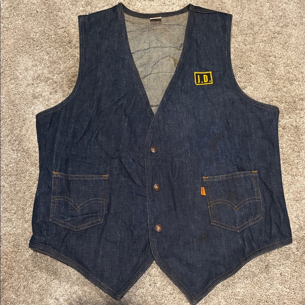 Levi's VINTAGE Golden Riders Dark Blue Denim Vest with Pockets Rochester NY